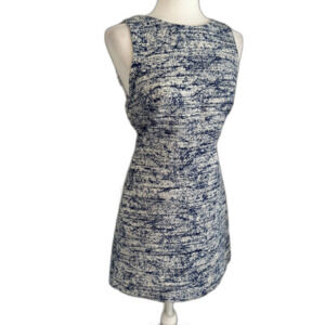 Alice & Olivia | Navy Blue Tweed A Line Dress Mesh Panel Lined Size 4 Flawed